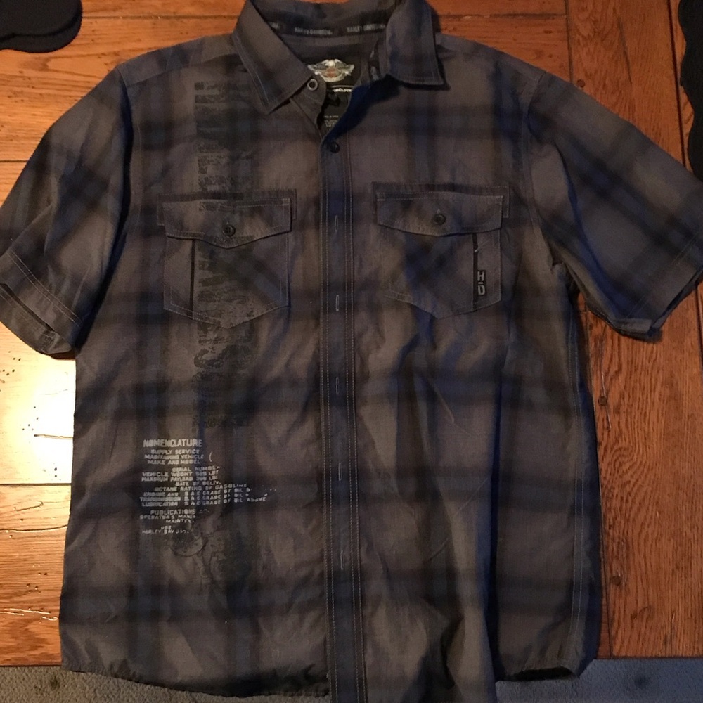 Men's Harley Davidson Blue Plaid Short Sleeve Shirt